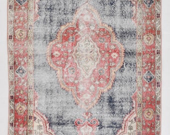 3x6 Turkish Vintage Oushak Rug Handmade Wool Rug 3x6 Oushak Rug Bohemian Chic Rug Blue Red Carpet Turkey Rug Made in Turkey Antique
