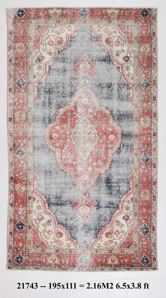 3x6 Turkish Vintage Oushak Rug Handmade Wool Rug 3x6 Oushak Rug Bohemian Chic Rug Blue Red Carpet Turkey Rug Made in Turkey Antique