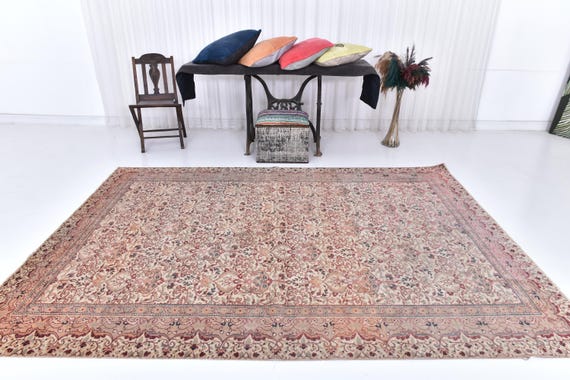 Antique Vintage Turkish Rug 6x9 Rug, 6x9 Vivid Red & Pink Rug, 6x9 Oushak Handmade Rug, 6x9 Rugs Floral Classic Style, Pink Red 58's Vintage