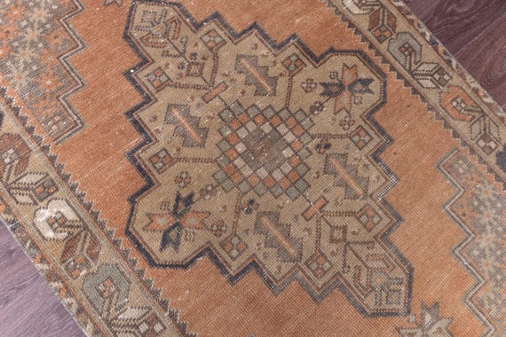 3x6 Turkish Small Accent Rug, Orange Beige Color, 3x6 Medallion Style, Handmade Wool Rug, 3x6 Vintage Rug, Oriental Rug 3x6 Area Rug