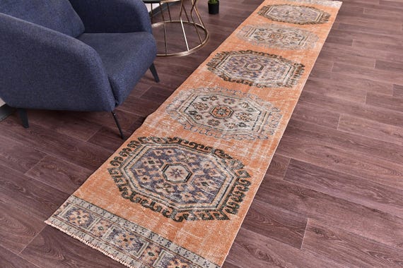 3x11 Vintage Faded Runner Rug, 3x11 Terracotta Color, 3x11 Handmade Wool Runner, 3x11 Kitchen Runner,  Farmhouse Decor, 3x11 Hallway Rug