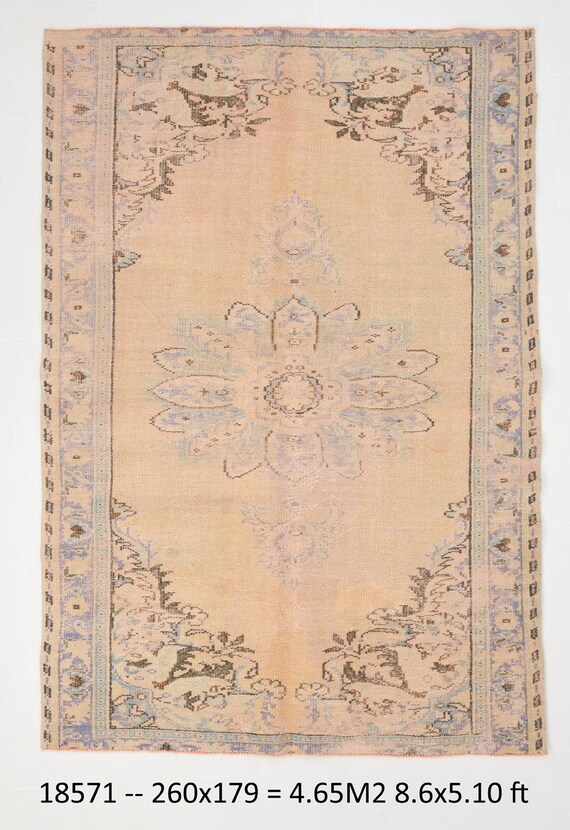 6x8 RUG, 6x8 Turkish Vintage Oushak Rug, Handmade Wool Rug, 6x8 Area Rug, Turkey, Turkish Rug, Shades Of Beige, Faded Vintage Rug, 5.10x8.6
