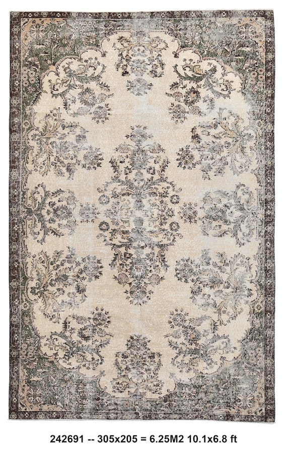 7x10 Vintage Rug, 7x10 Brown and Beige Vintage Rug, Handmade Wool Oushak Rug, 7x10 Area Rug, 7x10 Turkish Rug, Rug For Bedroom 57s