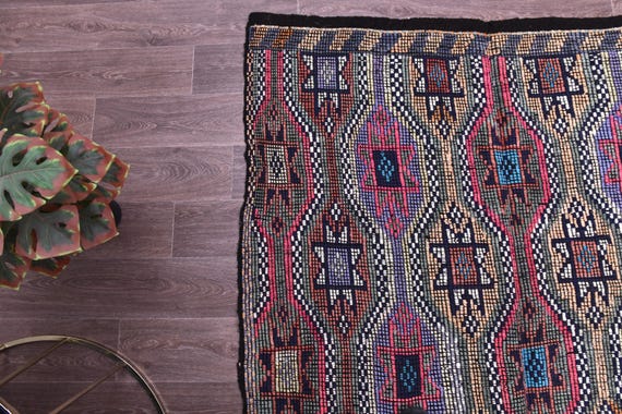 5x10 Vintage  Kilim Area Rug, 5x10 Handmade Wool Jute Rug, Purple Brown Color, 5x10 Area Rug, Traditional Kilim Rug, 5x10 Living Room Rug