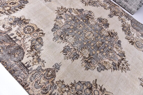 6x9 Vintage Gray Rug, 6x9 Handmade Wool Area Rug, 6x9 Brown Rug, Living Room Rug, Gray Ivory Rug, 6x9 Rug, Vintage Medallion Rug, 6x9 Rug