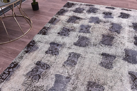5x8 Vintage Faded Rug, 5x8 Handmade Wool Rug, Living Room Bedroom Rug, 5x8 Vintage Rug, 5x8 Area Rug, Gray Color, Overdyed Rug,
