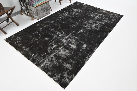 5x8 WOOL TURKISH VINTAGE Rug, Handmade Oushak Rug, 5x8  Area Rug, Distressed Black Rug, Mid Ceuntry Shabby Chic Decor, Turkey Rug, Antique