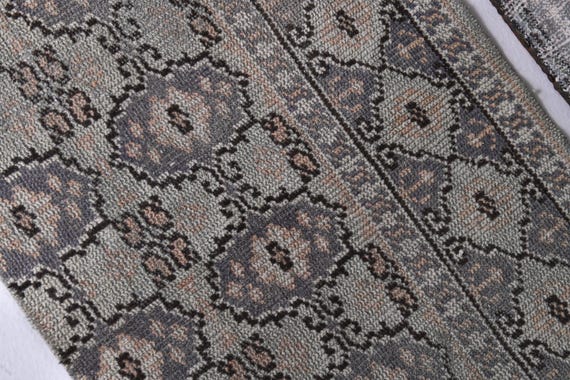2x6 Vintage Runner Rug, 2x6 Handwoven Oriental Runner, 2x6 Hallway Runner Rug, 2x6 Handmade Wool Rug, 2x6 Turkish Rug, Gray Green Color
