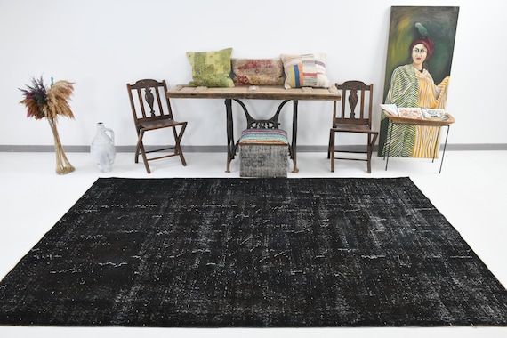 6x10 Area Rug, 6x10 Vintage Rug, 6x10 TURKISH VINTAGE OUSHAK Rug, 6x10, Vintage Rug 6x10, Wool Handmade Oushak, Shades Of Black, Antique 55s