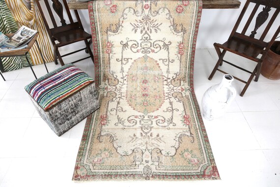 3x6 Turkish Vintage Oushak Runner Rug,3x6 Runner Rug,3x6 Rug,3x6,Oushak Runner,Vintage Runner,Faded Brown Kitchen Rug,Vintage Carpet Rug,