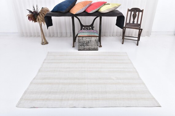 4x6 Patched Singular Milky Coffe Vintage Hemp Rug, Natural Handmade Hemp, 4x6 Area Rug, 4x6 Vintage Rug, Bohemian Decor, Rug for Living Room