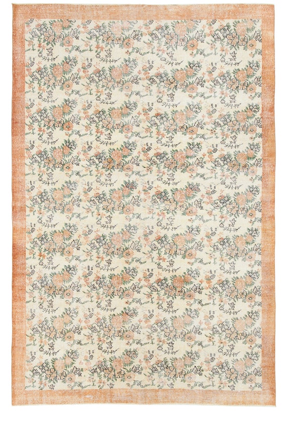 7x11 Area Rug, 7x11 Vintage Rug, 7x11 TURKISH VINTAGE OUSHAK Rug, 7x11, Wool Handmade Turkey, Brunt Orange Beige Vintage, Oversize Antique