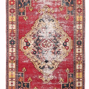 4x8 Area Rug, 4x8 GEOMETRIC TURKISH VINTAGE Rug, 4x8, Red Vintage Rug, 4x8, Wool Handmade Turkey, Bold Colorful Vintage, Vintage Rug 4x8