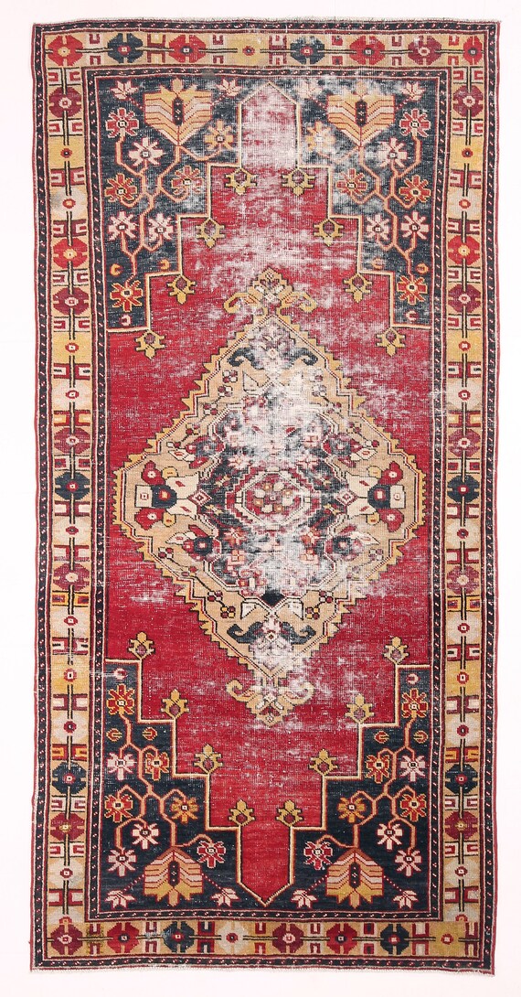 4x8 Area Rug, 4x8 GEOMETRIC TURKISH VINTAGE Rug, 4x8, Red Vintage Rug, 4x8, Wool Handmade Turkey, Bold Colorful Vintage, Vintage Rug 4x8