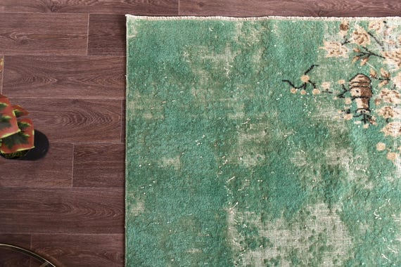 4x8 Vintage Area Rug, 4x8 Turquoise Color, Handmade Wool Rug Traditional Home Decor, 4x8 Rug, 4x8 Floral Rug, Accent Rug, Living Room Rug