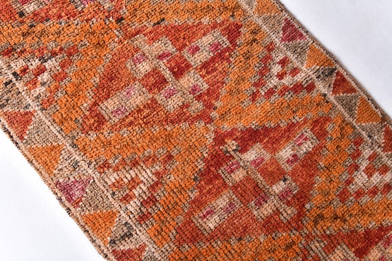2x10 Vintage  Runner rug- Vintage Moroccon Runner, 2x10 Turkish Vintage Runner Rug - 2x10 Rug, Handmade Rug, 2x10 Runners, Copper Red Rug