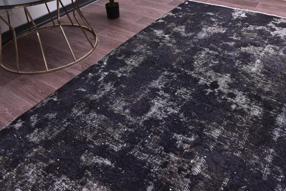 6x8 Black Overdyed Area Rug, 6x8 Farmhouse Rug, Handmade Wool Rug, 6x8 Area Rug, Farmhouse Rug, Distressed  Accent Rug, Black Ombre Rug