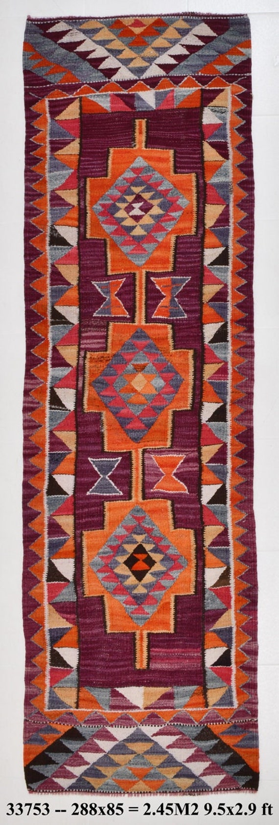 2x9 Runner Rug, 2x9 NARROW TURKİSH VİNTAGE Rug, 2x9, Turkish Runner, Handmade Wool Narrow Rug, Vintage Runner, Dark Red Narrow Kitchen Rugs