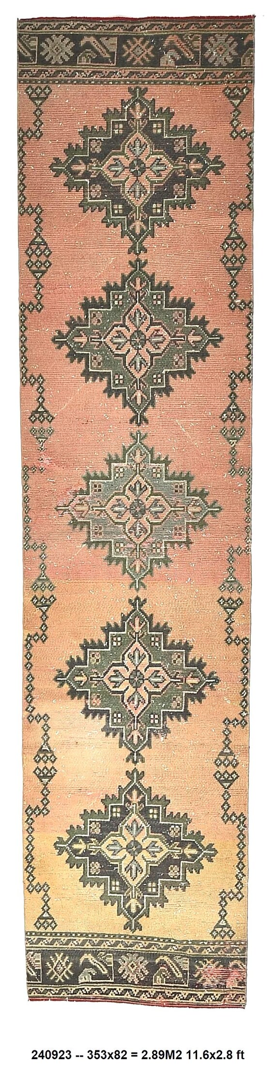 3x12 long vintage Runner Rug - 3x12 Vintage Runner rug-3x12 Light Orange Vintage Runner Rug, Long Handmade Aesthetic Vintage Runner rug 3x12