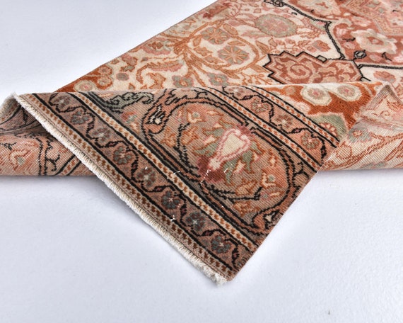 2x7 TURKISH RUNNER RUG, 2x7 Red Beige Turkish Runner, 2x7 Rug, Short Handmade Wool Rug, 2x7 Runner Rug, 2x7 Vintage Runner, Hallway Runner