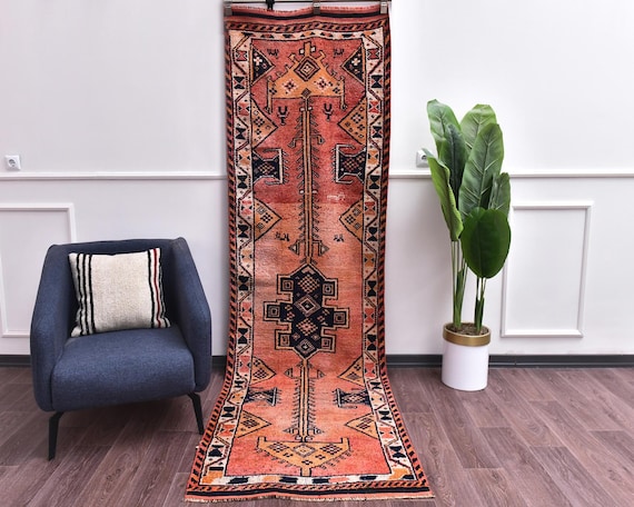 3x10 Vintage Handmade Traditional Moroccan Stair Runner Rug, Red Blue Color, Outlet