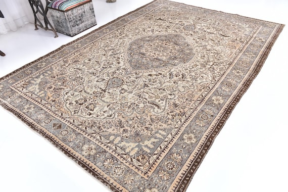 Antique Vintage Turkish Rug, 7x10 Vintage Rug, 7x10 Dark Brown Rug, Oversize Vintage Rug, Large Area Rug, 7x10 Rugs, Washable Rug, 7x10 Rugs