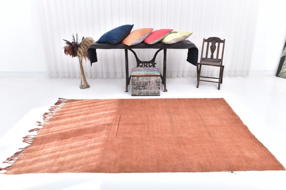 5x8 Terracotta Salmon Hemp Rug, 5x8 Hemp Rug, 5x8 Rug, Fringed Pure Handmade Rug, 5x8 Area Rug, 5x8 Vintage Rug, Farmhouse Decor, Bohemian