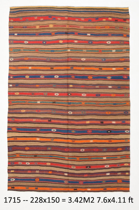 5x7 Rug, 5x7 VINTAGE KILIM RUG, Brown and Blue Kilim Rug, 5x7 Area Rug, Wool Kilim Rug, Turkey Rug, Turkish Kilim Rug, Turkish Rug 5x7,