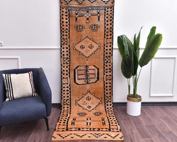 3x9 Vintage Copper Handmade Wool Soft Traditional Runner Rug, Outlet