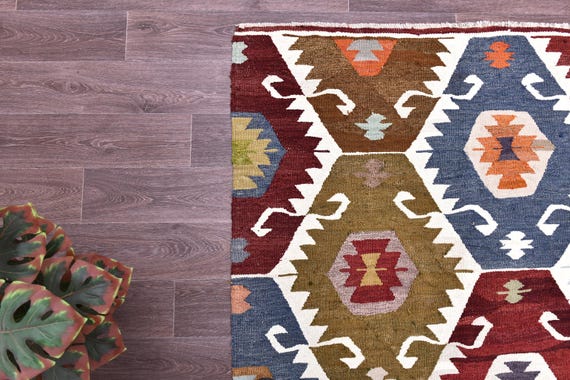 9x12 Vintage Turkish Kilim Rug, Handmade Wool Jute Kilim Rug, 9x12 Multicolor Kilim Rug, Tribal Turkish Rug, 9x12 Area Rugs, Farmhouse Rug