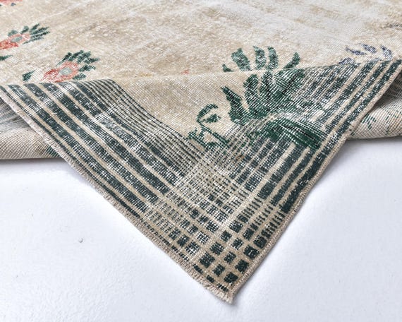 7x10 Pastel Beige Brown Vintage Rug, Oversized Vintage Rug, Large Area Rug, 7x10 Rug, Wool Hand Woven Rug, 7x10 Vintage Rug, Living Room Rug