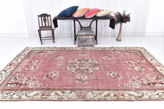 Antique Vintage Turkish Rug 7x10 Burgundy Red  Rug, Oversize Rug, Large Area Rug, Retro Handmade Wool Rug, 7x10 Rugs, Antique 55's,