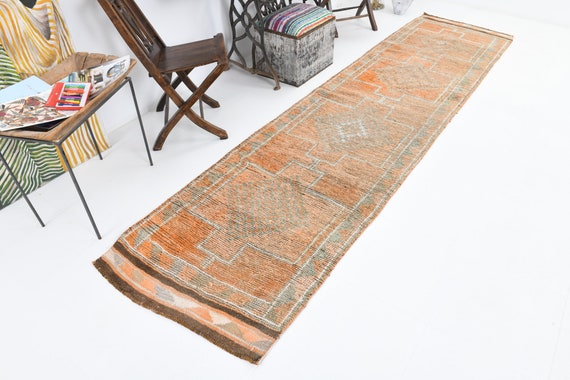 3x11 Soft Turkish Oushak Rug,3x11 Runner Rug,Rugs 3x11,Turkish Runner,Handmade Rug,Oushak Runner,Hallway Runner,Bohemian Geometric Rug,