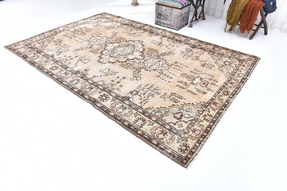 6x9 Rug, 6x9 Turkish Rug, 6x9 ORIENTAL VINTAGE TURKISH Rug, 6x9 Area Rug, Khaki & Brown Turkish Rug, Tribal Style, 6x9 Vintage Rug, Antique