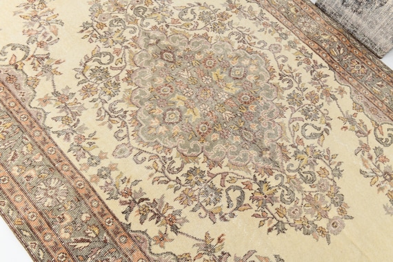 6x10 Area Rug, 6x10 Madallion Vintage, 6x10 TURKISH PASTEL VINTAGE Rug, 6x10, Wool Handmade Turkey, 6x10 Rug, Cream & Gray Vintage Rug, 57s