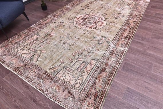 6x10 Vintage Faded Turkish Area Rug, Green Terracotta Color, 6x10 Handmade Wool Rug, 6x10 Soft Area Rug 6x10 Living Room Rug 6x10 Area Rugs