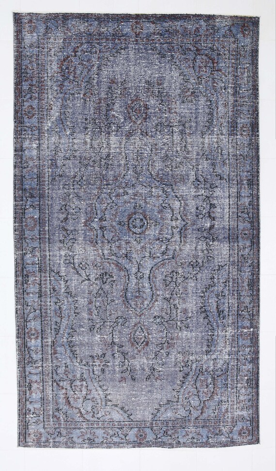 5x10 Area Rug, 5x10 Vintage Rug, 5x10 BLUE & BLACK VINTAGE Rug, 5x10, Wool Handmade Turkey, 5x10 Rugs, Classic Antique Style, Rug For Office