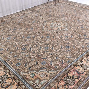 10x13 Elegant Antique Persian Area Rug, 10x13 Vintage Hand Knotted Wool Rug, Brown Blue Traditional Oriental Decor, 10x13 Dining Areas Rug