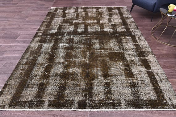 7x9 Vintage Brown Overdyed Area Rug, 7x9 Farmhouse Rug, Handmade Wool Rug, 7x9 Area Rug, 7x9 Brown Color, Farmhouse Decor Rug, Faded Rug