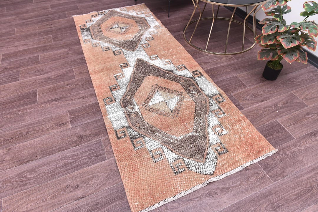3x7 Vintage Distressed Runner Rug, Terracotta Black Rug, Handmade ...