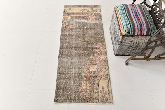 Turkish 2x5 Turkish Vintage Oushak Rug, 2x5 Runner Rug, Rug 2x5, Vintage Runner, Green and Beige Rug, Turkish Runner, 2x5 Turkish Rug, 2x5