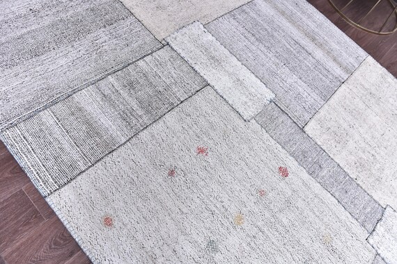 7x10 Gray Patchwork Kilim Rug, Vintage Area Rug, 7x10 Gray Color, 7x10 Large Area Rug, Wool Handmade Kilims, 7x10 Neutral Rug, Tribal Kilim
