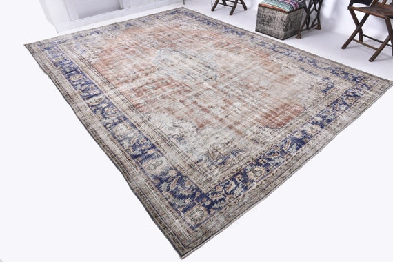8x11 Area Rug, 8x11 Muted Vintage, 8x11 Navy Blue Oversize Vintage Rug, Oversize Vintage Rug, Large Area Rug, Handmade Wool Rug, Antique 58s