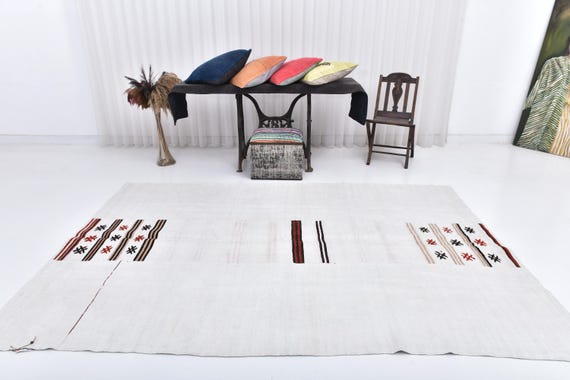 6x9 Area Rug, 6x9 White Beige Soft Hemp Rug, Hemp Rug, Aesthetic Handmade Hemp, 6x9 Rug, Bohemian Eclectic Style, Hemp Area Rug, Antique 6x9