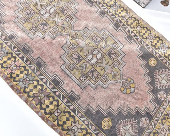 4x7 Pink and Yellow Turkish Rug, 4x7 Vintage Rug 4x7 Rug Wool Handmade Oushak 4x7 Area Rug Farmhouse Decor Turkish Rug 4x7 Living Room Rug