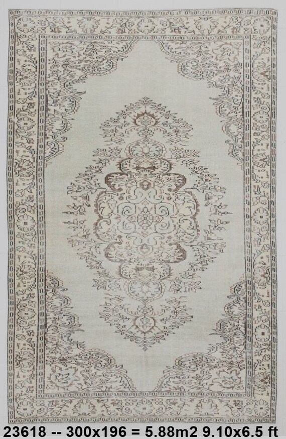 6x10 Light Green & Brown Vintage Rug, 6x10 Vintage Rug, 6x10 Rugs, Wool Handmade Oushak, Oriental Bordered Style, Rug For Living Room, 60s