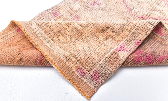 3x13 pink orange Turkish runner rug, 3x13 Pink Beige Vintage Runner rugs, Handmade 3x13 Runner Wool Rugs, 3x13 Hallway Turkish Runner Rug,