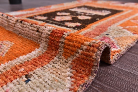 2x12 Vintage Turkish Runner Rug, Terracotta Green Color Rug, 2x12 Handmade Wool Rug, 2x12 Hallway Runner, 2x12 Kitchen Runner Entryway Decor