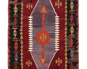3x5 TÜRKISCHER KILIM Teppich, 900er Roter und Blauer Kelim Teppich, 900er Kelim Teppich, Handgemachter Wollteppich, Türkischer Kelim Teppich 90x150