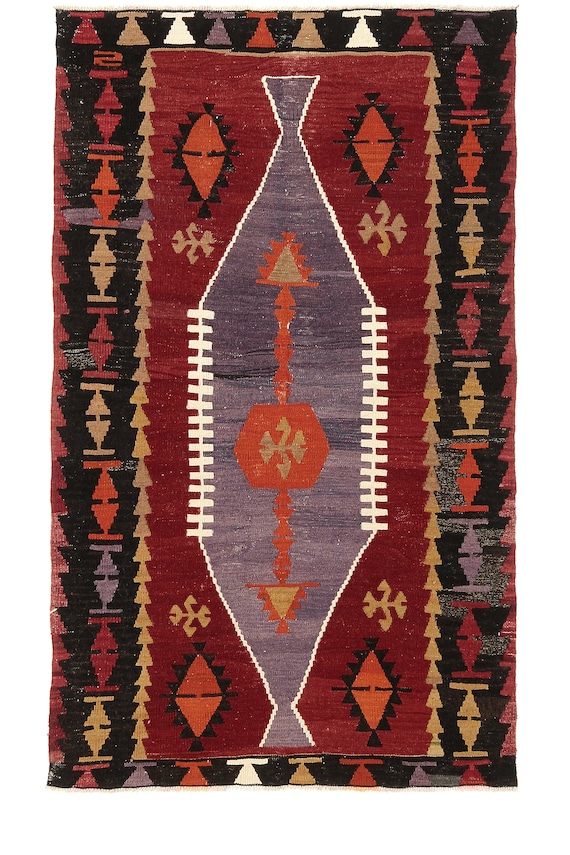 3x5 TURKISH KILIM RUG, 3x5 Red and Blue Kilim Rug, 3x5 Kilim Rug, Handmade Wool Rug, Turkey Rug, Handmade Kilim Rug, Turkish Kilim Rug 3x5